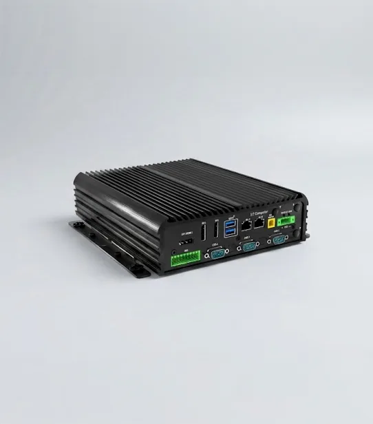 Computer embedded fanless con dissipatore alettato e porte seriali, USB ed Ethernet sul frontale